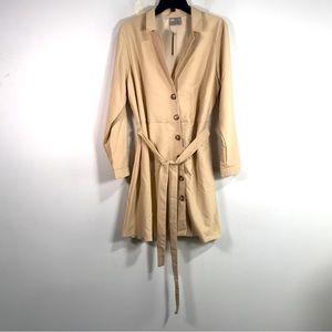ASOS Long Sleeve Button Up Shirt Dress, Size 14 - Beige Women's